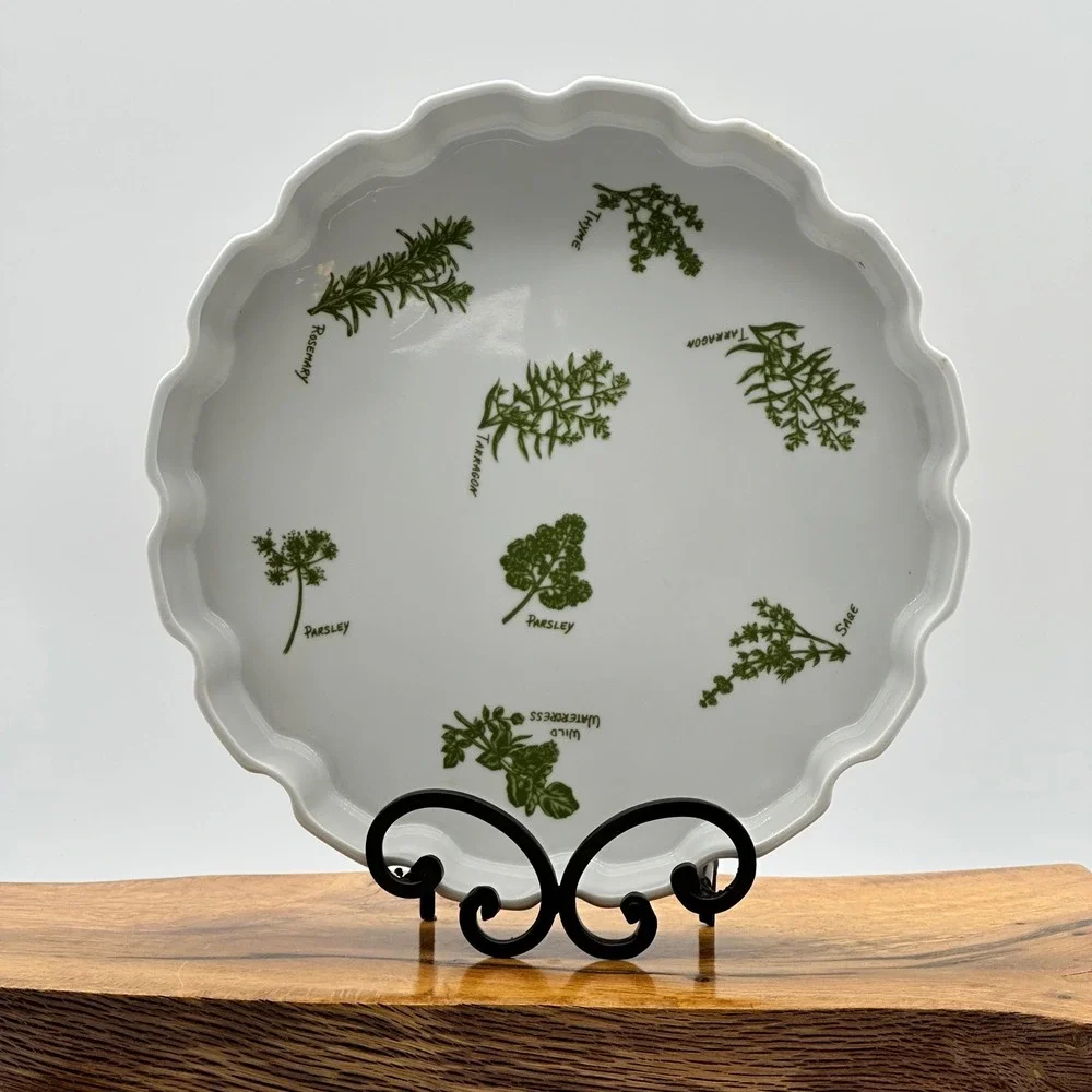 Taste Setter Herb Garden Ovenware Scalloped Quiche Tart Dish Japan Ceramic 9.5